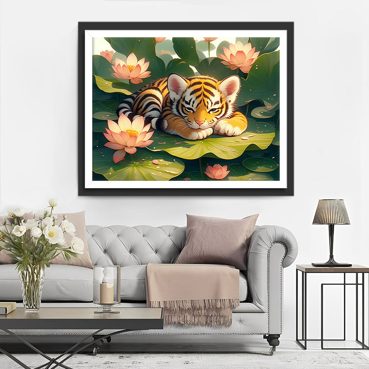Cartoon Tijger en Lotus Diamond Painting