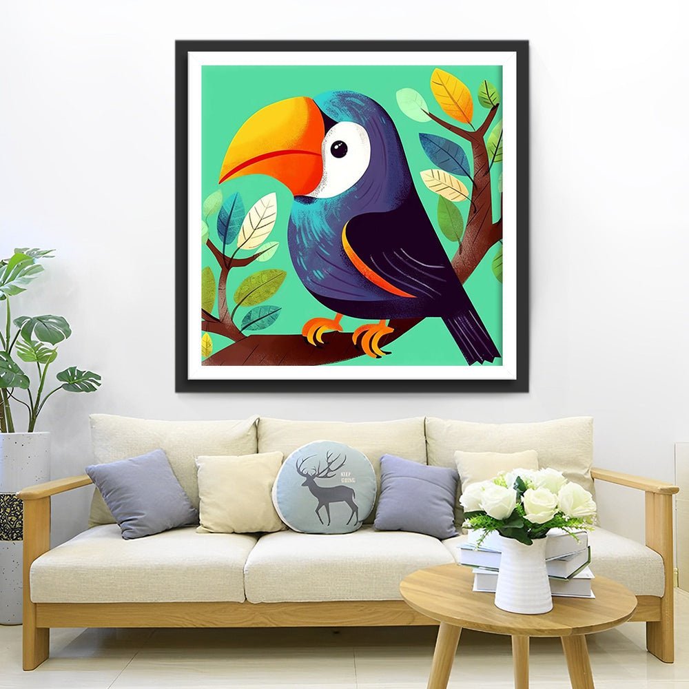 Cartoon Toekan op Tak Diamond Painting