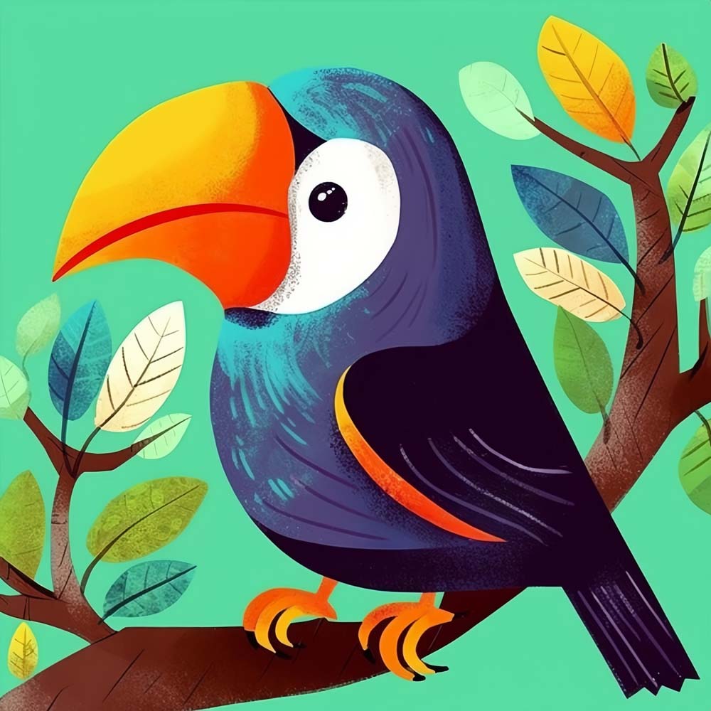 Cartoon Toekan op Tak Diamond Painting