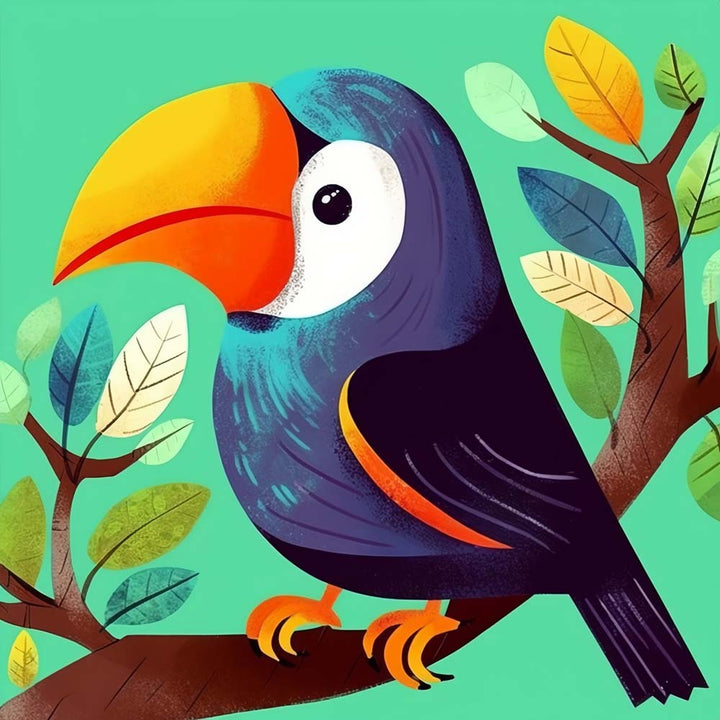 Cartoon Toekan op Tak Diamond Painting