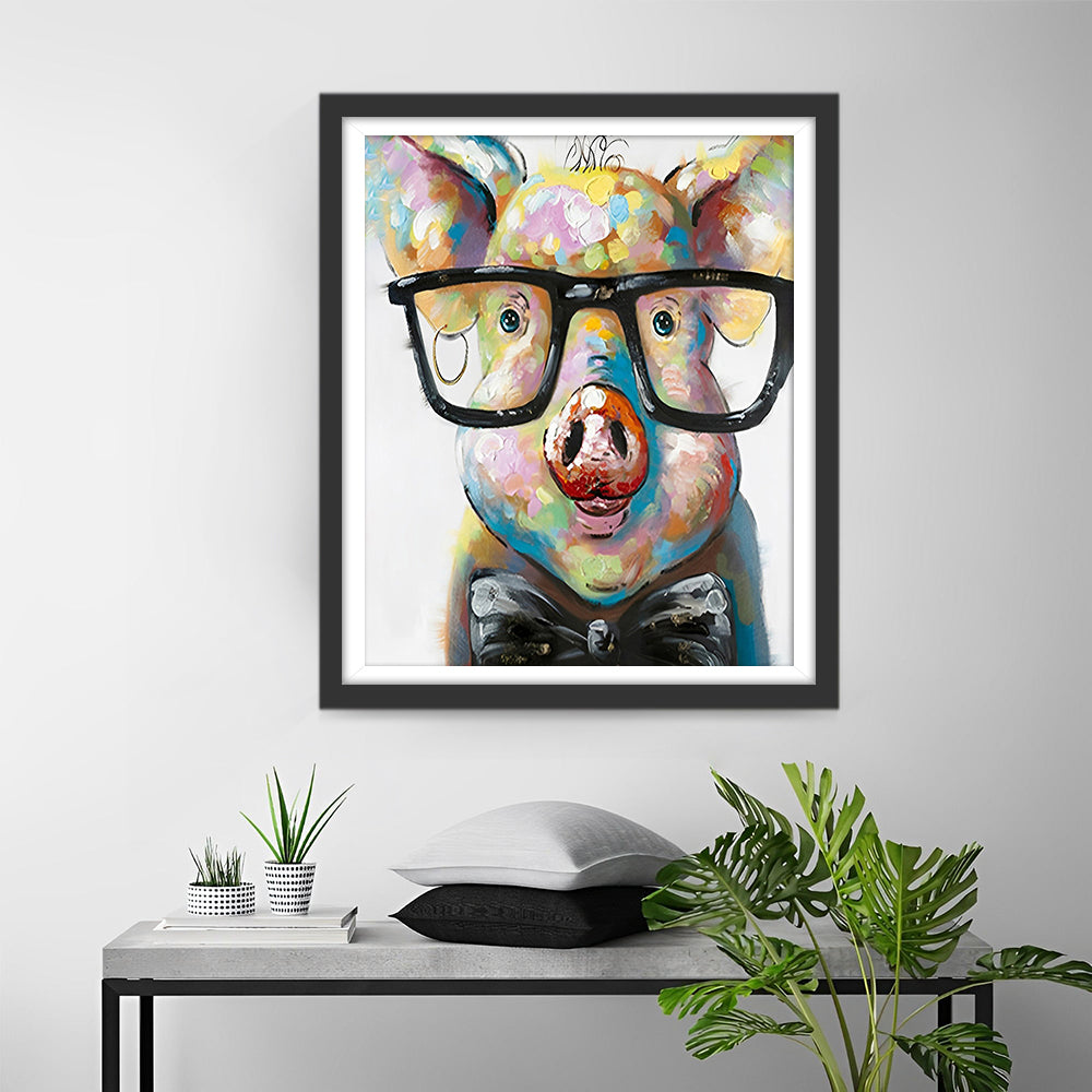Cartoon Varken met Brillen Diamond Painting