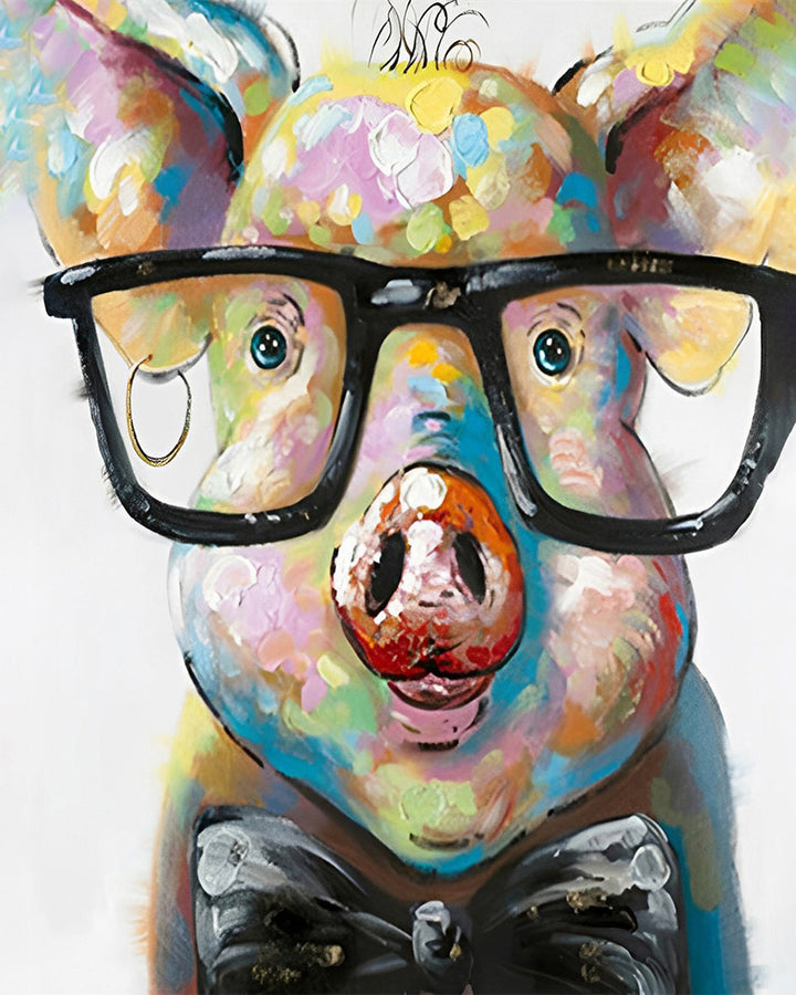 Cartoon Varken met Brillen Diamond Painting