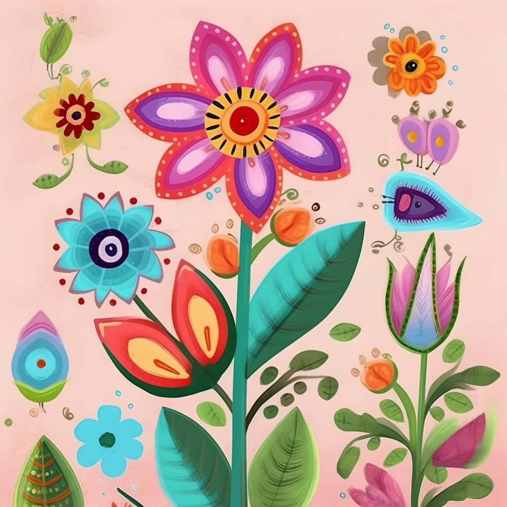 Cartoonbloemen Diamond Painting