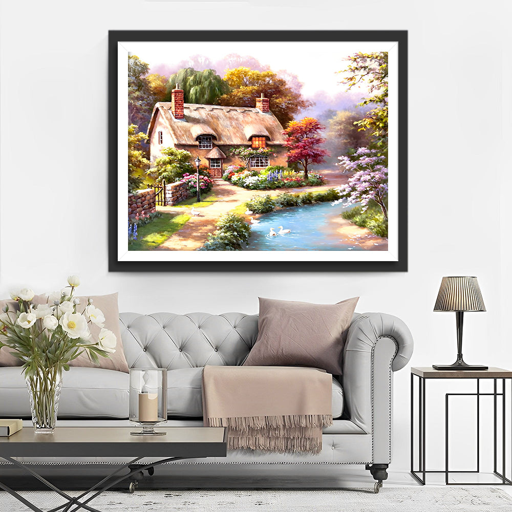 Chalet bij de Rivier Diamond Painting