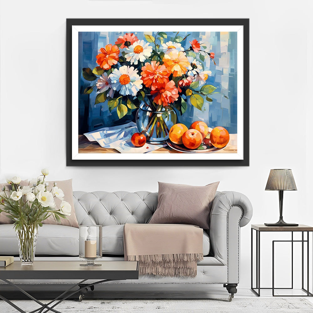 Chrysant in Fles en Vruchten Diamond Painting