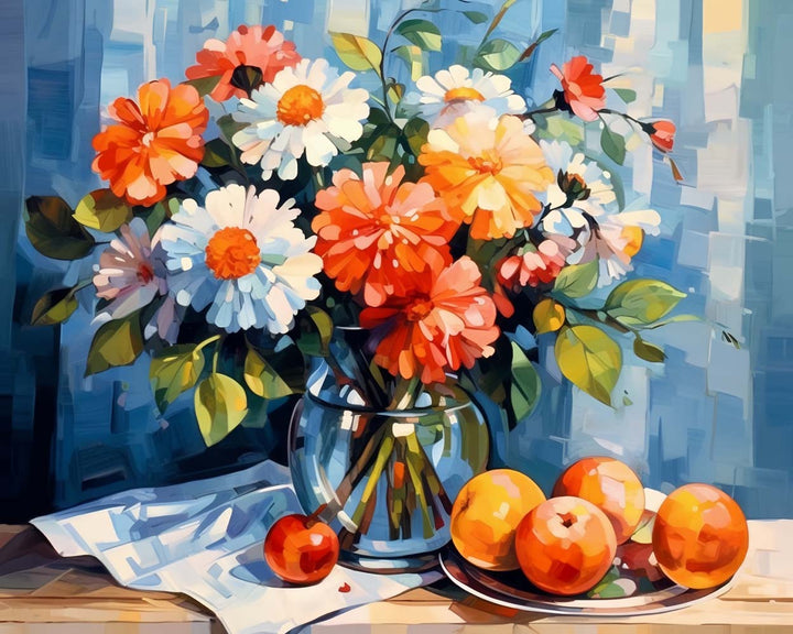Chrysant in Fles en Vruchten Diamond Painting