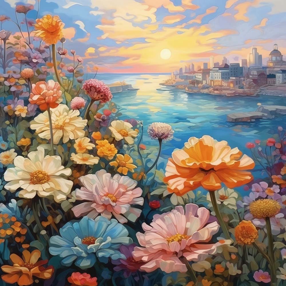 Chrysanten aan de Stadsrivier Diamond Painting