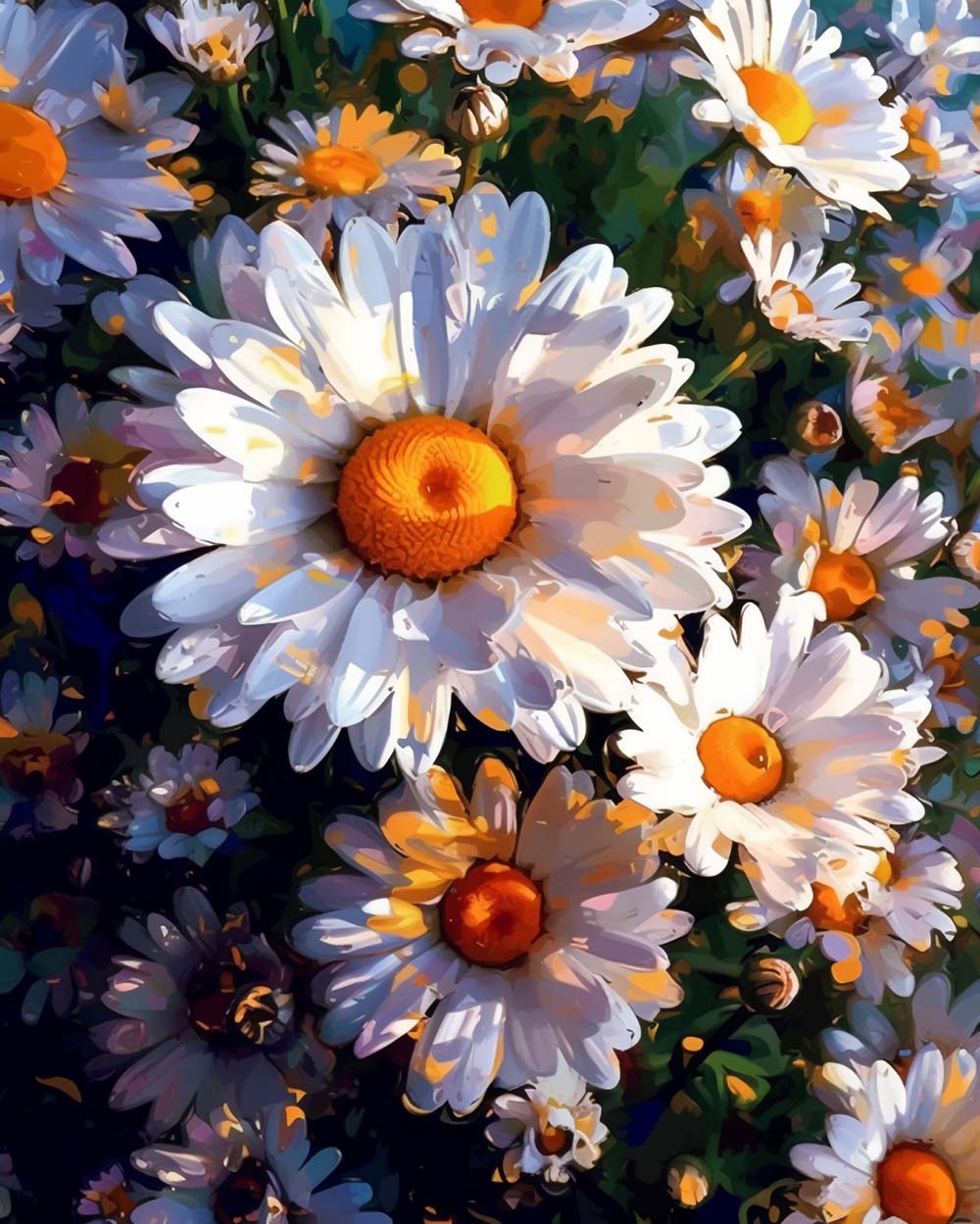 Chrysanten in Olieverfstijl Diamond Painting