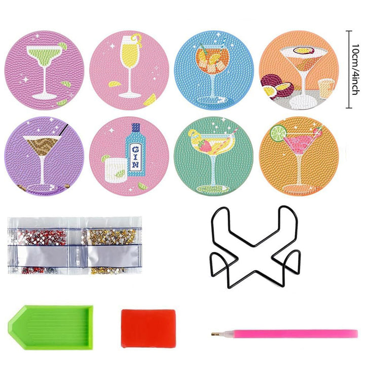 Cocktails in Verschillende Smaken Diamond Painting Onderzetters 8 Stuks
