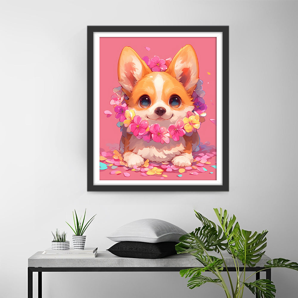 Corgi met Krans Diamond Painting