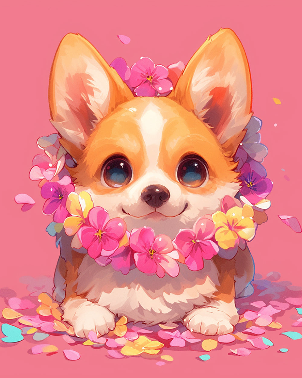 Corgi met Krans Diamond Painting