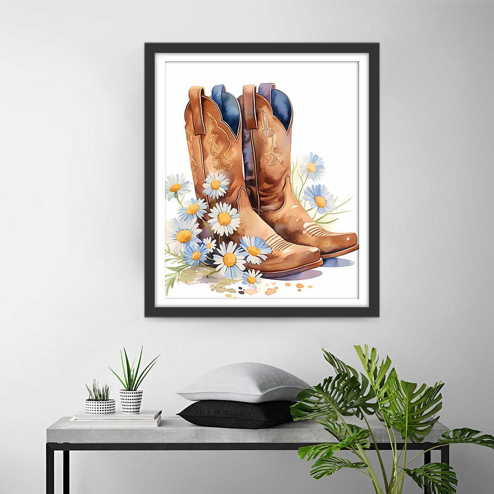 Cowboylaarzen in Madeliefjesgezelschap Diamond Painting