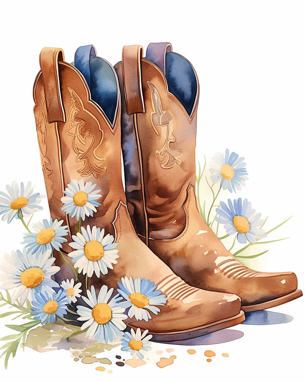 Cowboylaarzen in Madeliefjesgezelschap Diamond Painting
