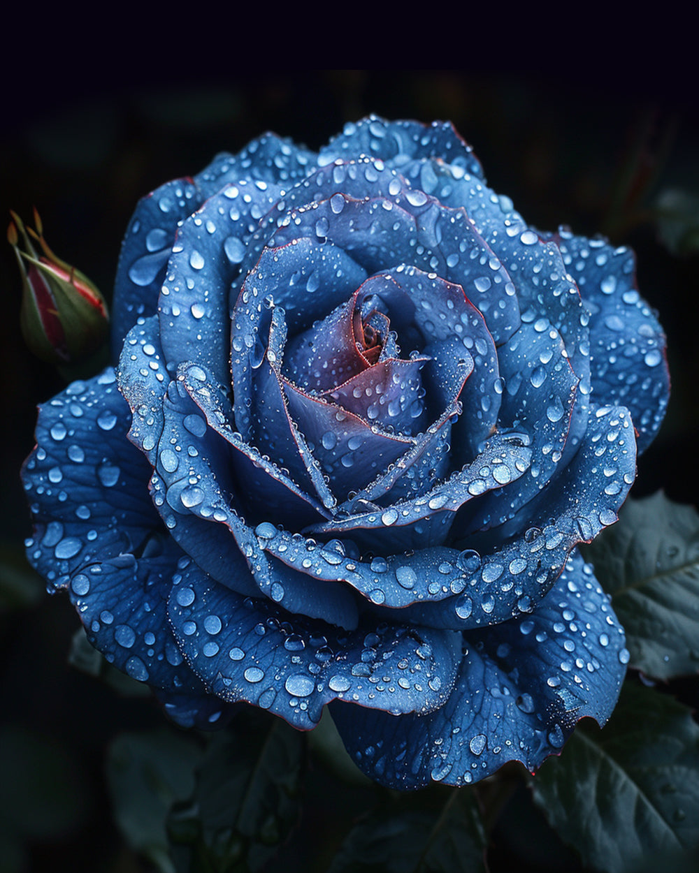 Dauw op de Blauwe Roos Diamond Painting