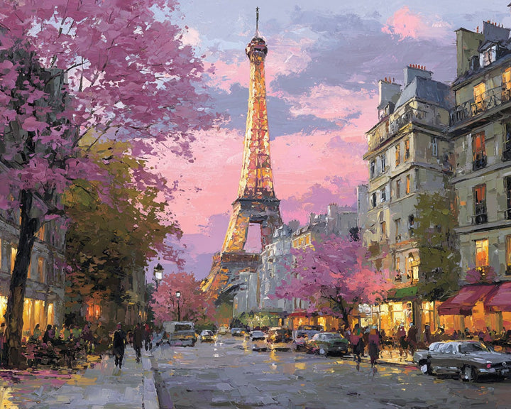 De Eiffeltoren bij Zonsondergang Diamond Painting