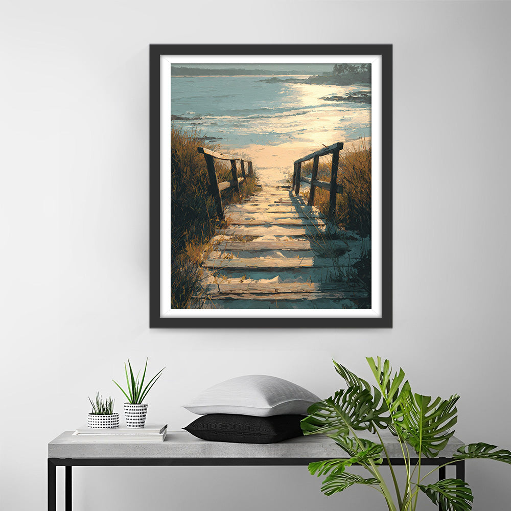 De Houten Promenade en Onkruid bij de Zee Diamond Painting