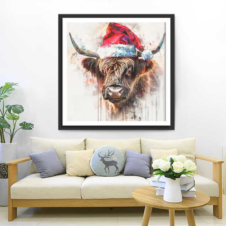 De Oude Koe met de Kerstmanmuts Diamond Painting