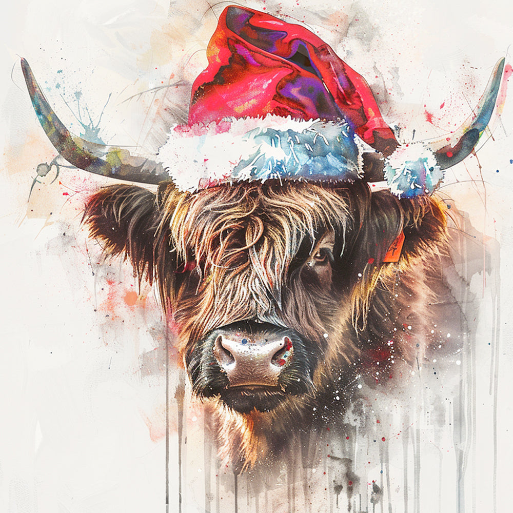 De Oude Koe met de Kerstmanmuts Diamond Painting