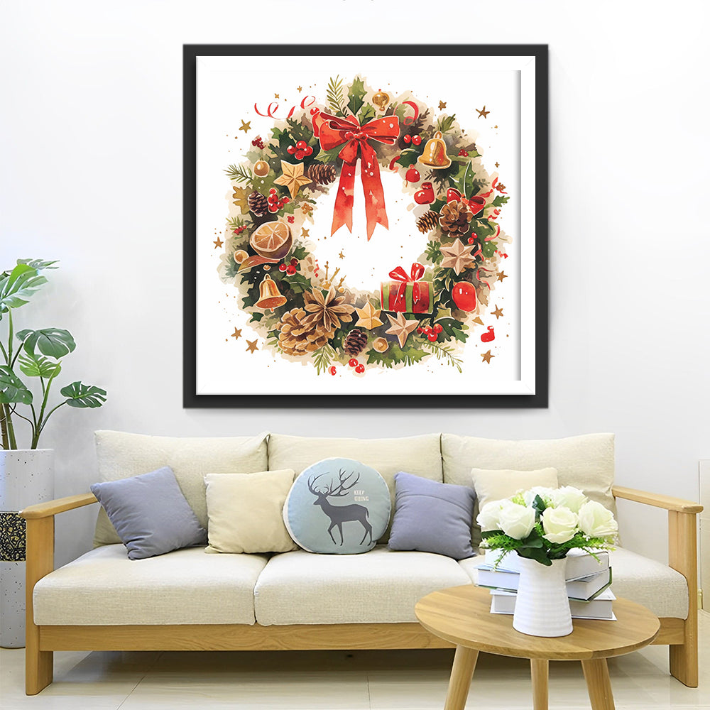 De Sierlijke Kerstkrans vol Symbolen en Kleur Diamond Painting