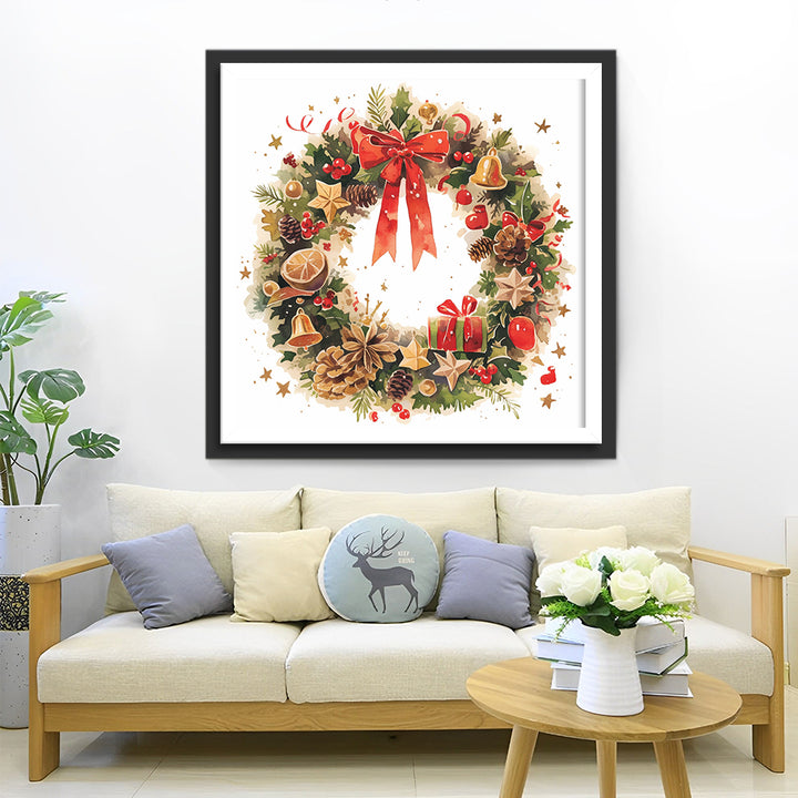 De Sierlijke Kerstkrans vol Symbolen en Kleur Diamond Painting
