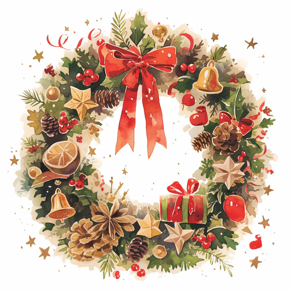 De Sierlijke Kerstkrans vol Symbolen en Kleur Diamond Painting