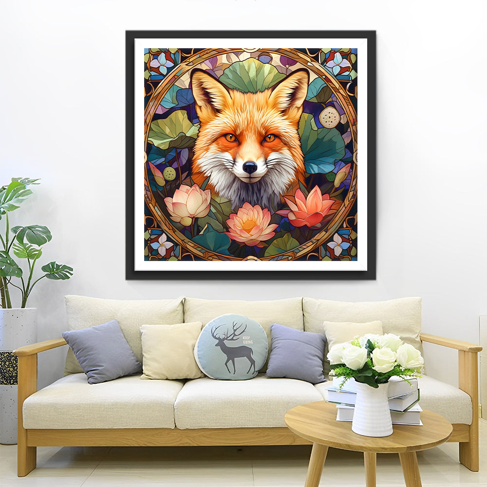De Vos in de Lotusbloemen Diamond Painting