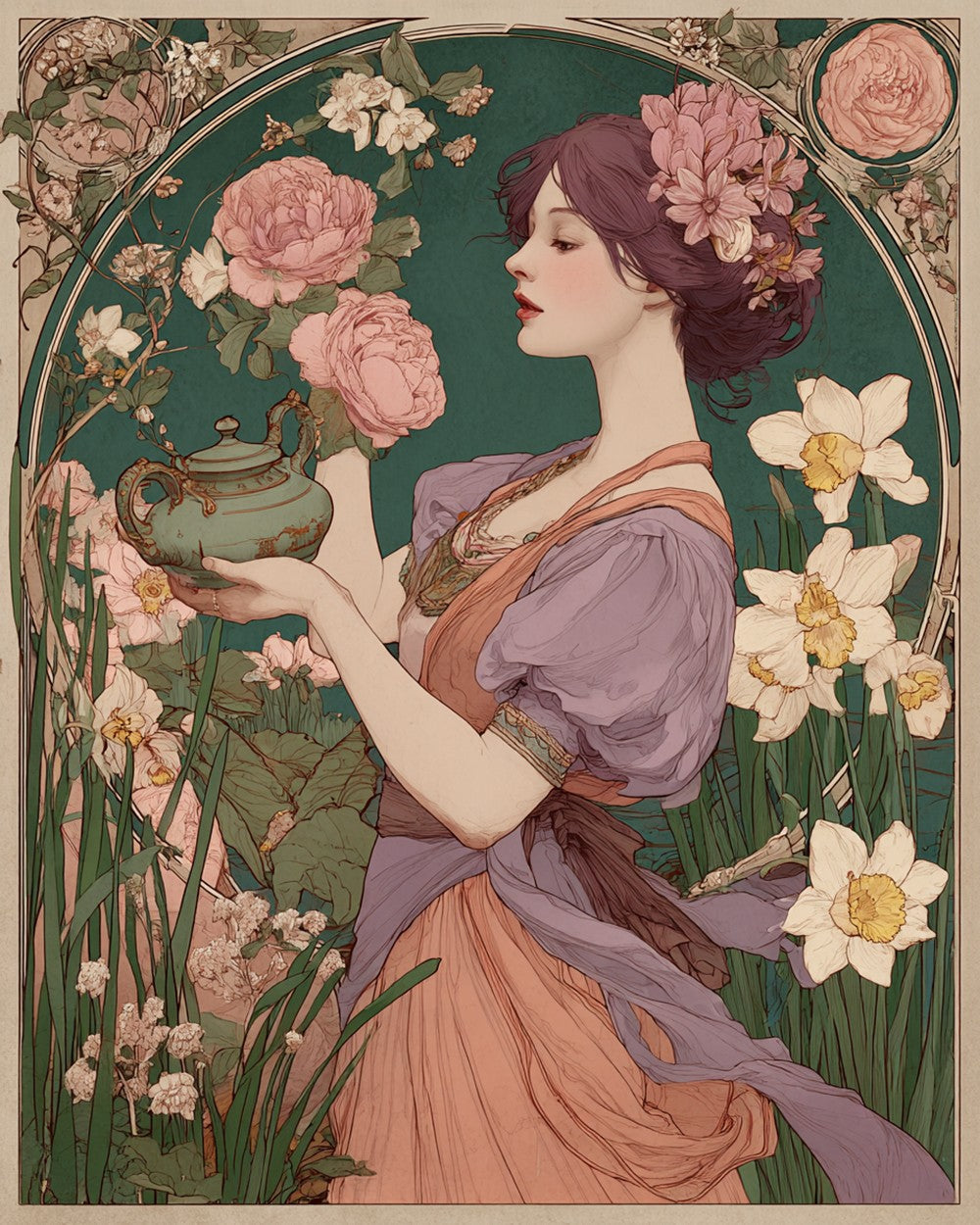 De Vrouw die de Theepot Vasthoudt Diamond Painting