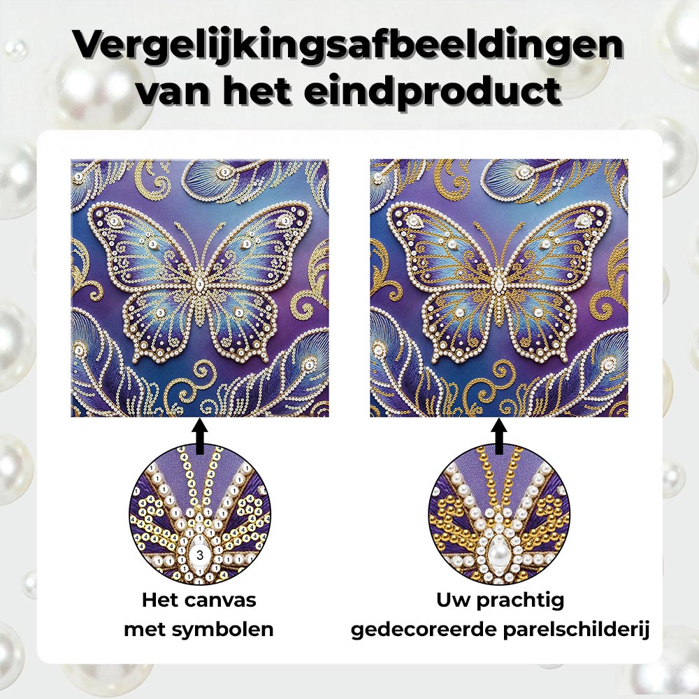 Diamond Painting | Parel Schilderij | Blauw-Paarse Vlinder en Veren