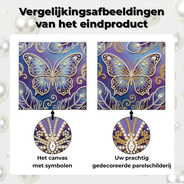 Diamond Painting | Parel Schilderij | Blauw-Paarse Vlinder en Veren