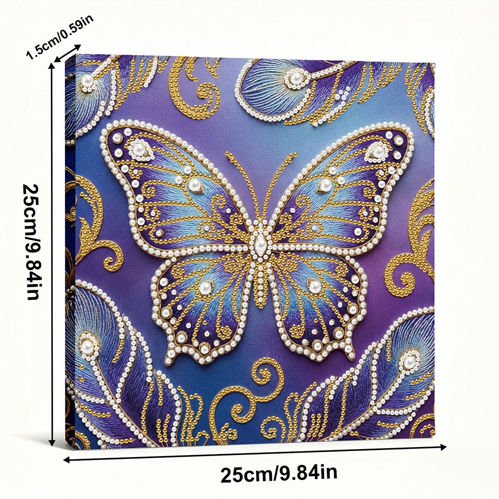 Diamond Painting | Parel Schilderij | Blauw-Paarse Vlinder en Veren