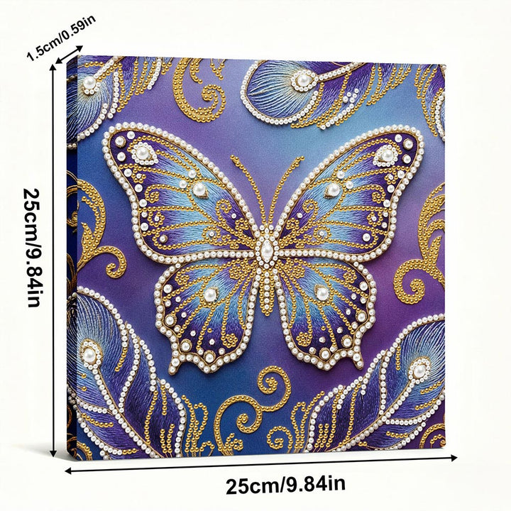 Diamond Painting | Parel Schilderij | Blauw-Paarse Vlinder en Veren