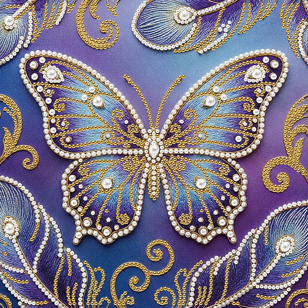 Diamond Painting | Parel Schilderij | Blauw-Paarse Vlinder en Veren
