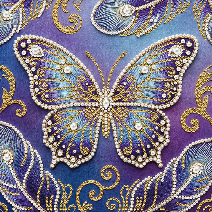 Diamond Painting | Parel Schilderij | Blauw-Paarse Vlinder en Veren