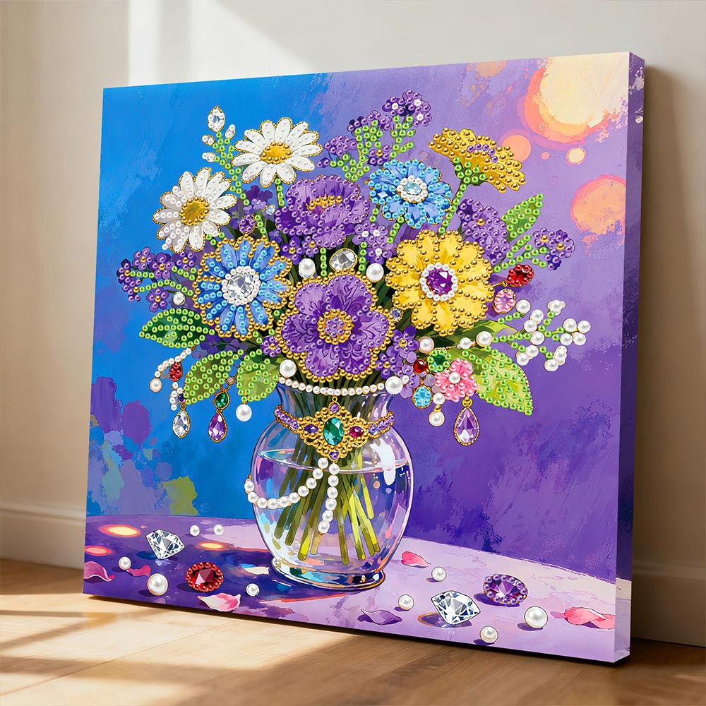 Diamond Painting | Parel Schilderij | Boeketten Madeliefjes in een Vaas