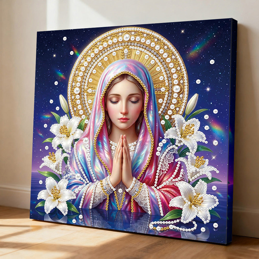 Diamond Painting | Parel Schilderij | De Heilige Maagd Maria en Lelies
