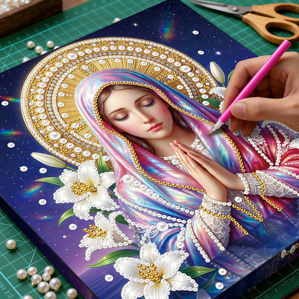 Diamond Painting | Parel Schilderij | De Heilige Maagd Maria en Lelies