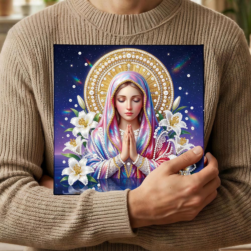 Diamond Painting | Parel Schilderij | De Heilige Maagd Maria en Lelies