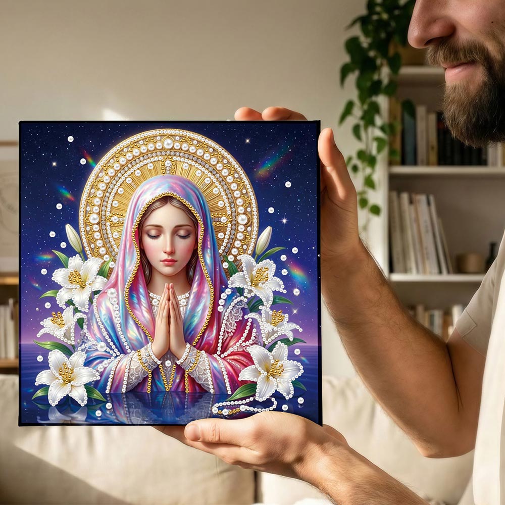 Diamond Painting | Parel Schilderij | De Heilige Maagd Maria en Lelies