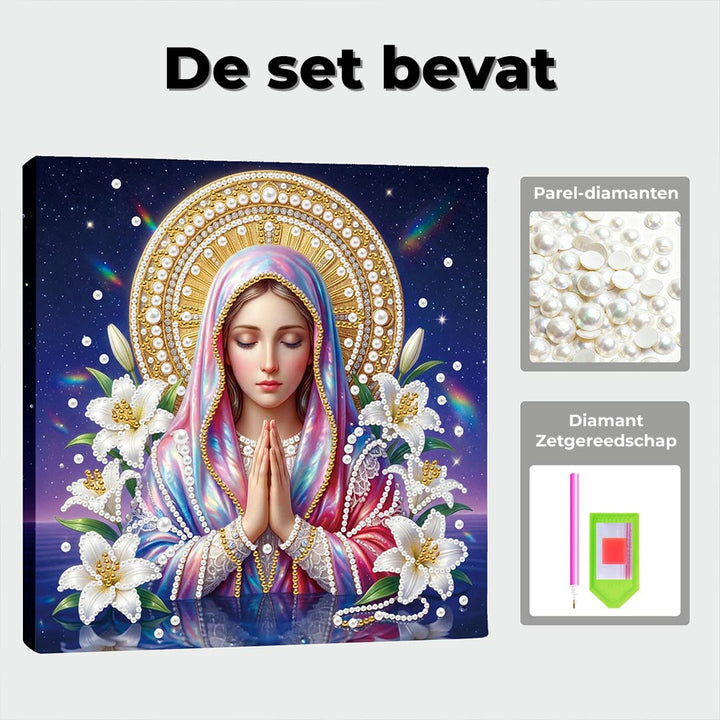 Diamond Painting | Parel Schilderij | De Heilige Maagd Maria en Lelies