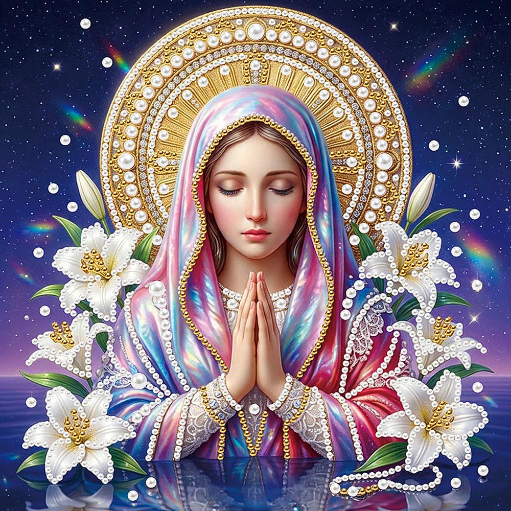 Diamond Painting | Parel Schilderij | De Heilige Maagd Maria en Lelies