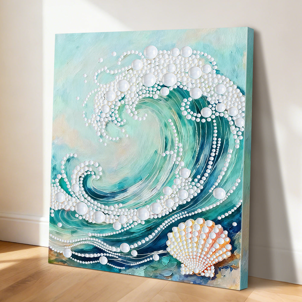 Diamond Painting | Parel Schilderij | De Opkomende Golven en een Zeeschelp