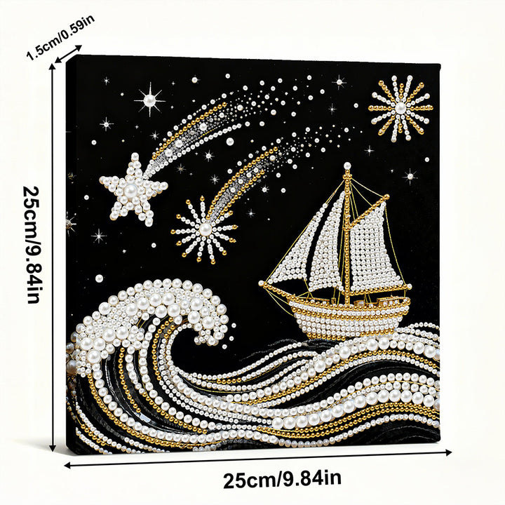 Diamond Painting | Parel Schilderij | De Zee, Zeilboot en Vallende Sterren