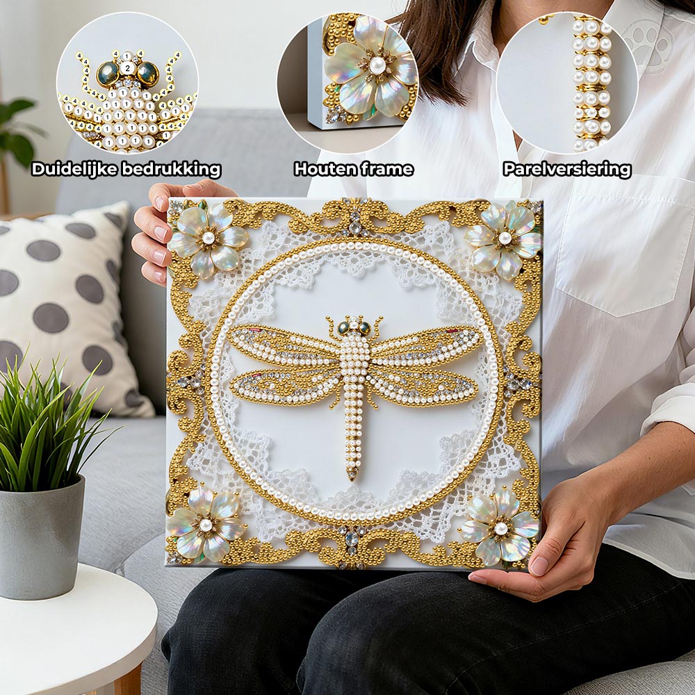 Diamond Painting | Parel Schilderij | Een Gouden Libel
