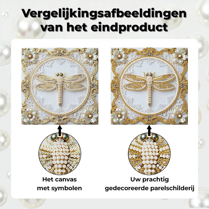 Diamond Painting | Parel Schilderij | Een Gouden Libel