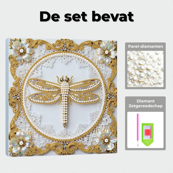 Diamond Painting | Parel Schilderij | Een Gouden Libel
