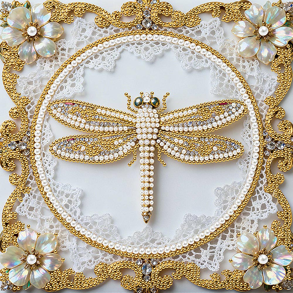 Diamond Painting | Parel Schilderij | Een Gouden Libel