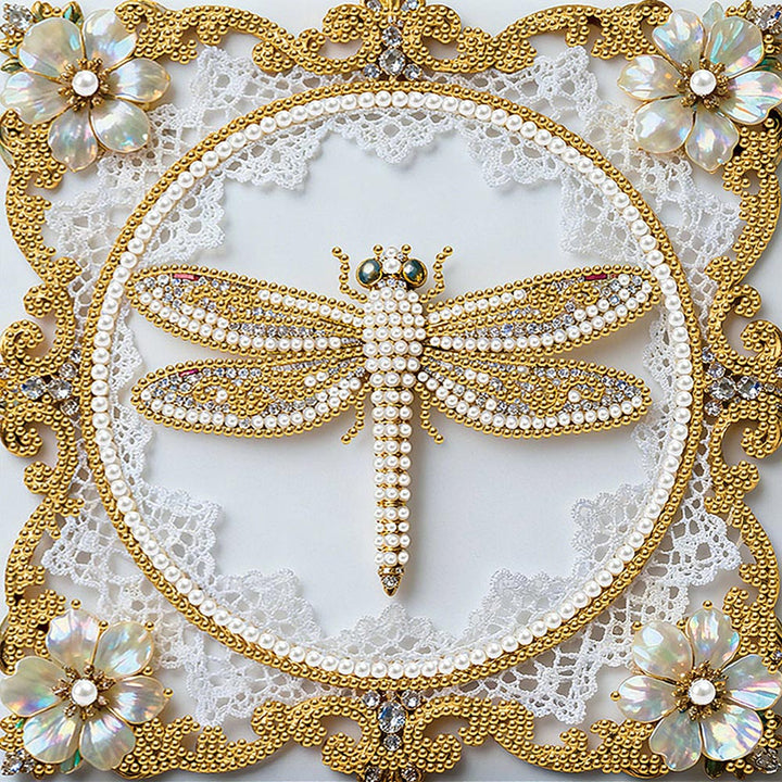 Diamond Painting | Parel Schilderij | Een Gouden Libel