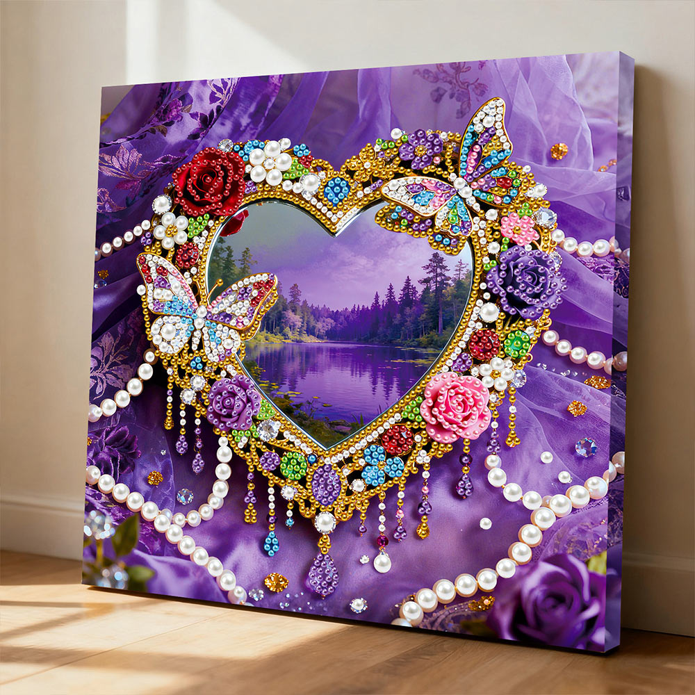 Diamond Painting | Parel Schilderij | Een Hartvormig Paars Meer