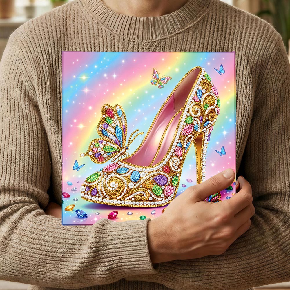 Diamond Painting | Parel Schilderij | Een Met Juwelen Versierde Hoge Hak en Vlinders