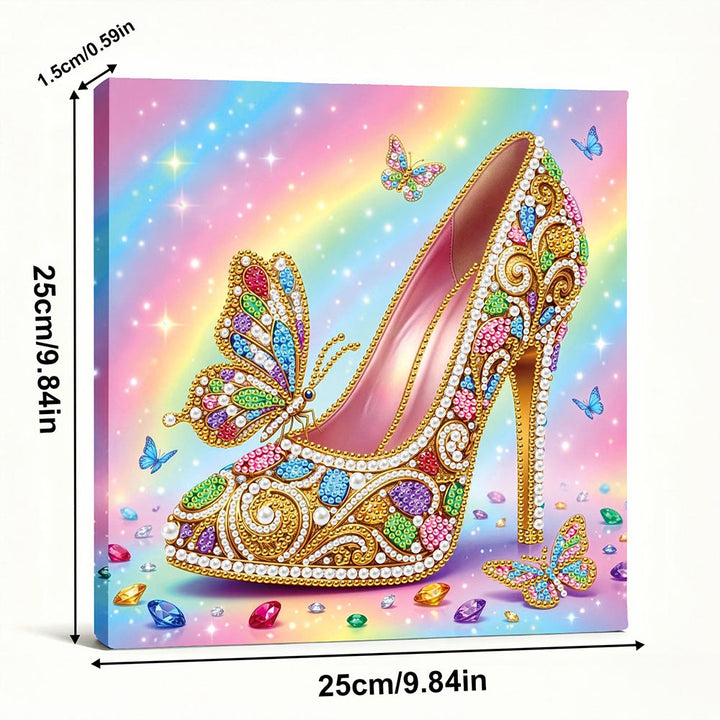 Diamond Painting | Parel Schilderij | Een Met Juwelen Versierde Hoge Hak en Vlinders